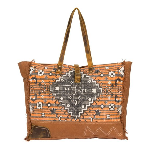 Myra Bag Handbags - Myra Bag Handmade Rust Affair  Weekender Bag Upcycled Canvas & Cowhide L…